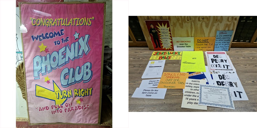 Welcome to the Phoenix Club sign and a collection of other signs used in Phoenix Nights