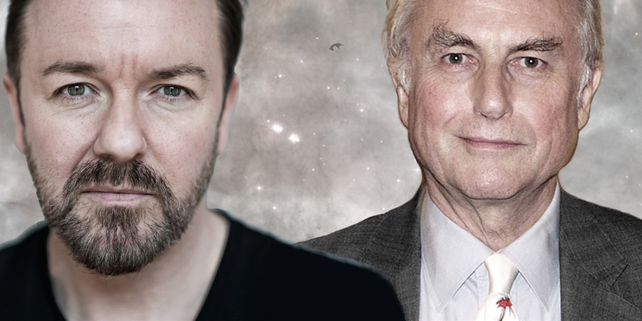 Image shows from L to R: Ricky Gervais, Richard Dawkins