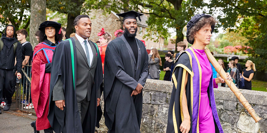 Rose Bruford College ceremony at Parish Church of Holy Trinity. Image shows left to right: Ray Fearon, Mo Gilligan