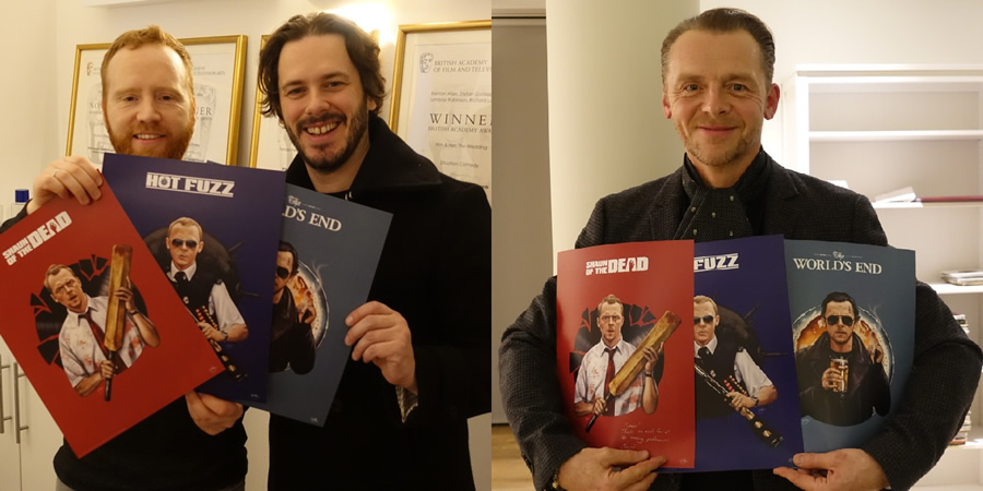 Image shows from L to R: Sam Gilbey, Edgar Wright, Simon Pegg