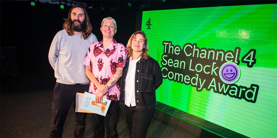 Channel 4 Sean Lock Comedy Award 2024. Image shows left to right: Joe Wilkinson, Harriet Dyer, Charlie Perkins. Credit: Will Johnston