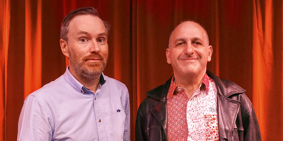 Sitcom Geeks hosts. Image shows left to right: James Cary, Dave Cohen