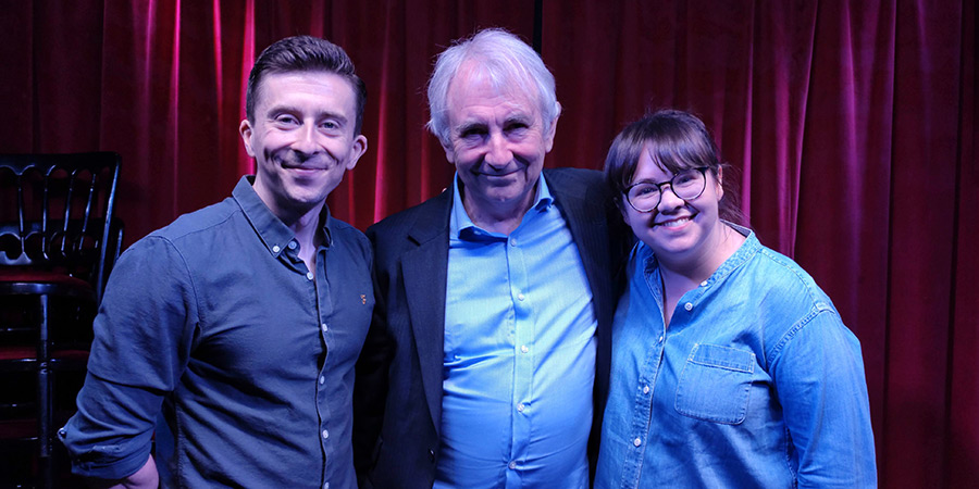 Sitcom Mission producing team. Image shows left to right: Lawrence Russell, Simon Wright, Teresa Burns