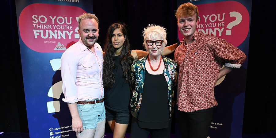 So You Think You're Funny? 2019. Image shows from L to R: Shane Daniel Byrne, Charlie George, Jenny Eclair, Finlay Christie