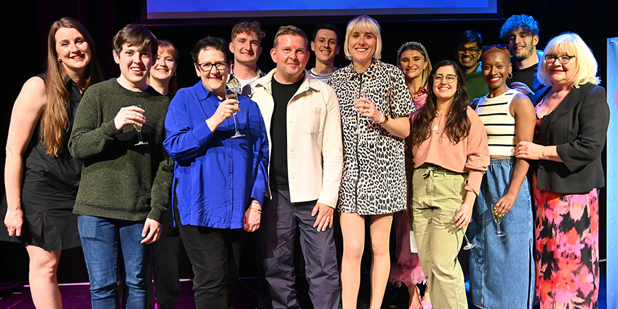 So You Think You're Funny? 2023. Image shows left to right: Katy Koren, Cormac Sinnott, Lauren Carroll, Lizzie Norm, Carwyn Blayney, Greg McHugh, Christopher Donovan, Maisie Adam, Sophie Garrad, Samira Banks, Archit Goenka, Chantel Nash, Alex Lennox, Karen Koren