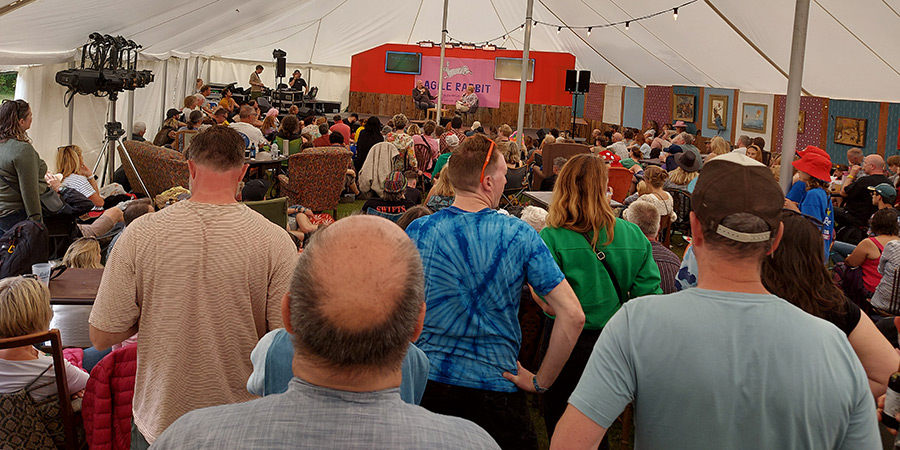 Standon Calling 2023 - John Crace in Conversation. Credit: Si Hawkins, Hazelgee