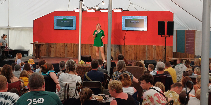 Standon Calling 2023. Lou Sanders. Credit: Si Hawkins, Hazelgee