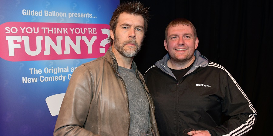 So You Think You're Funny? 2018. Image shows from L to R: Rhod Gilbert, Danny Garnell. Copyright: Steve Ullathorne