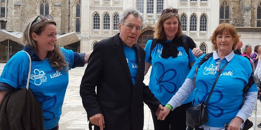 Terry Jones holding hands with Alison Telfer at the 2017 London Memory Walk. Copyright: Alzheimer's Society