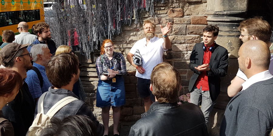 Tony Law's History Tour - Edinburgh 2017. Image shows from L to R: Eleanor Morton, Tony Law, Joz Norris