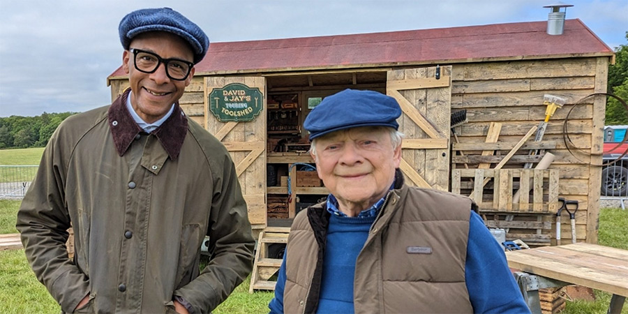 Touring Toolshed. Image shows left to right: Jay Blades, David Jason