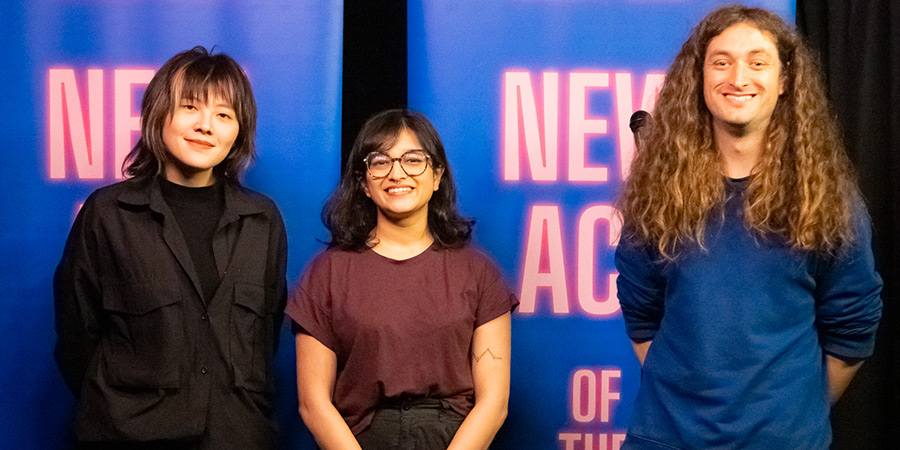 West End New Act of the Year 2023. Image shows left to right: Blank Peng, Shalaka Kurup, Tim Biglowe