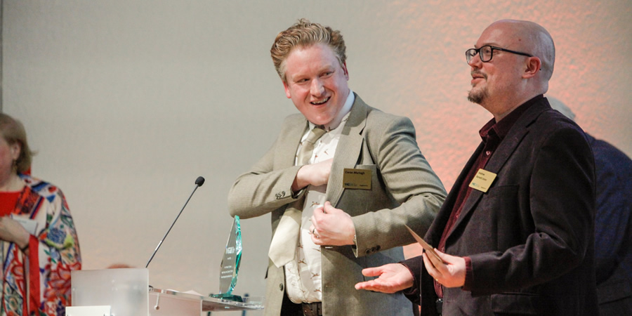 2020 Writers' Guild Awards. Image shows from L to R: Ciaran Murtagh, Andrew Jones. Copyright: Matt Writtle