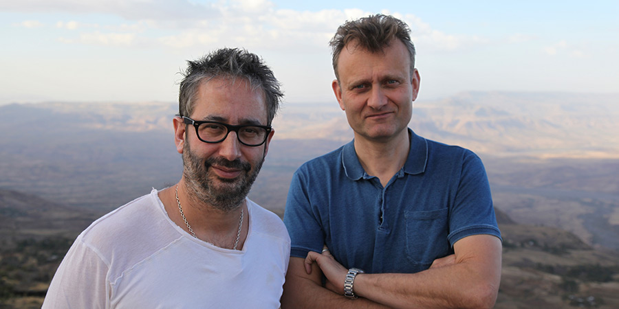 The World's Most Dangerous Roads. Image shows left to right: David Baddiel, Hugh Dennis