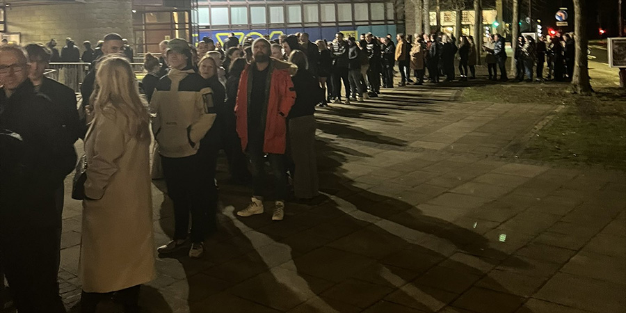 Audience members queue outside York Barbican in hope of seeing Ricky Gervais live, by @AndeeForm