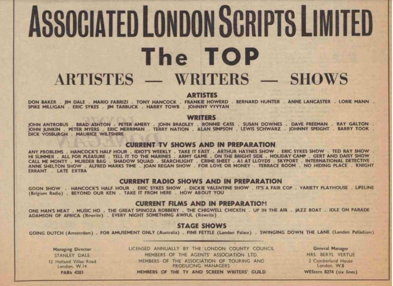 Associated London Scripts newspaper promotion, 1959 Associated London Scripts newspaper promotion, 1959