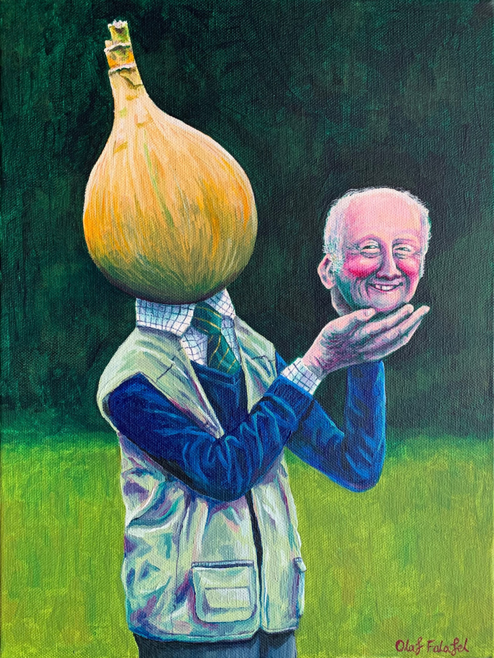 Olaf Falafel, Mr Onion and his Prize Winning Graham, Acrylic on Canvas, 40 x 30 cm, 2019. Copyright: Olaf Falafel