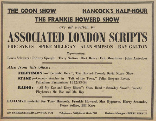 Associated London Scripts promotion in a newspaper