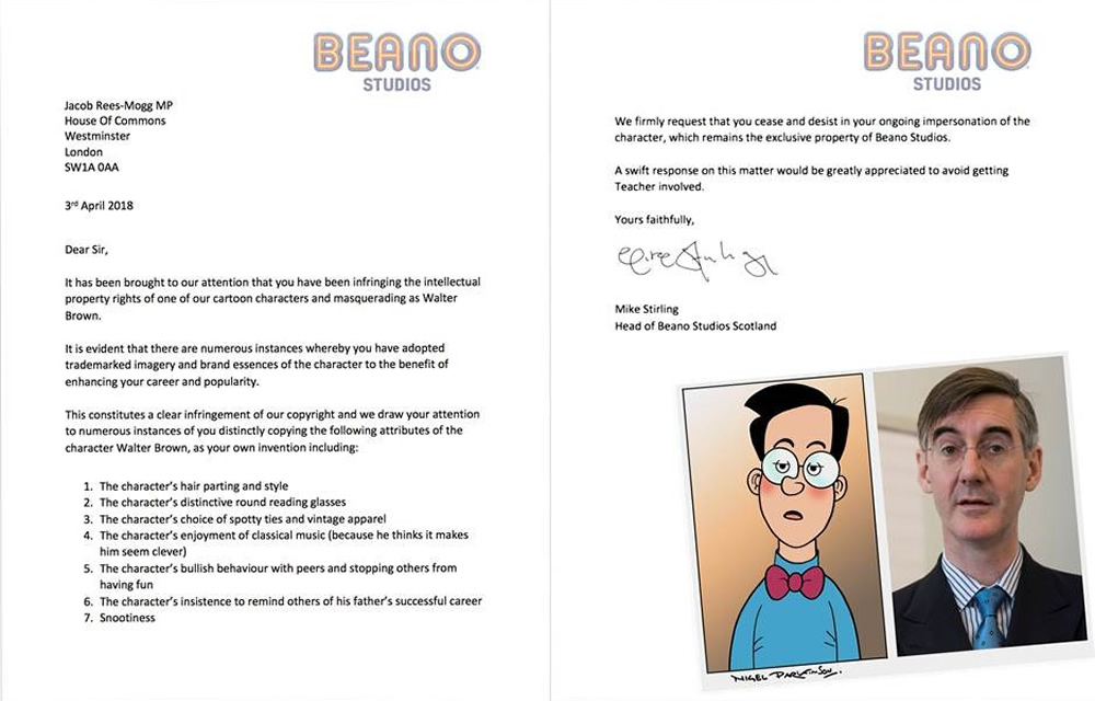 Beano Studios letter to Jacob Rees-Mogg