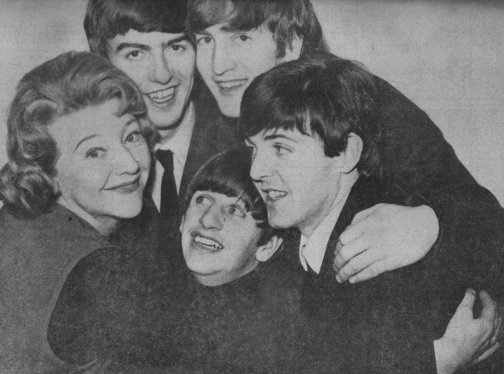 Image shows from L to R: Dora Bryan, George Harrison, Ringo Starr, John Lennon, Paul McCartney