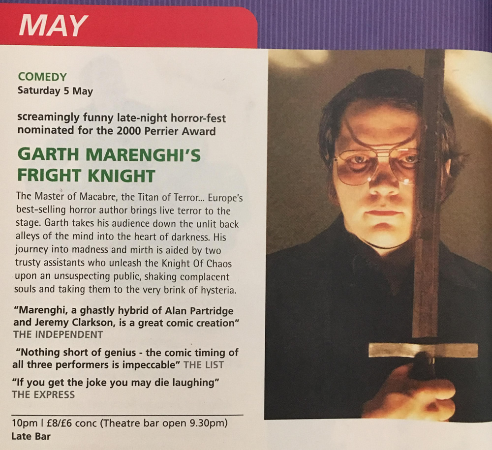 Garth Marenghi's Fright Knight at Komedia Brighton - 5th May 2001. Matthew Holness. Copyright: Komedia Entertainment