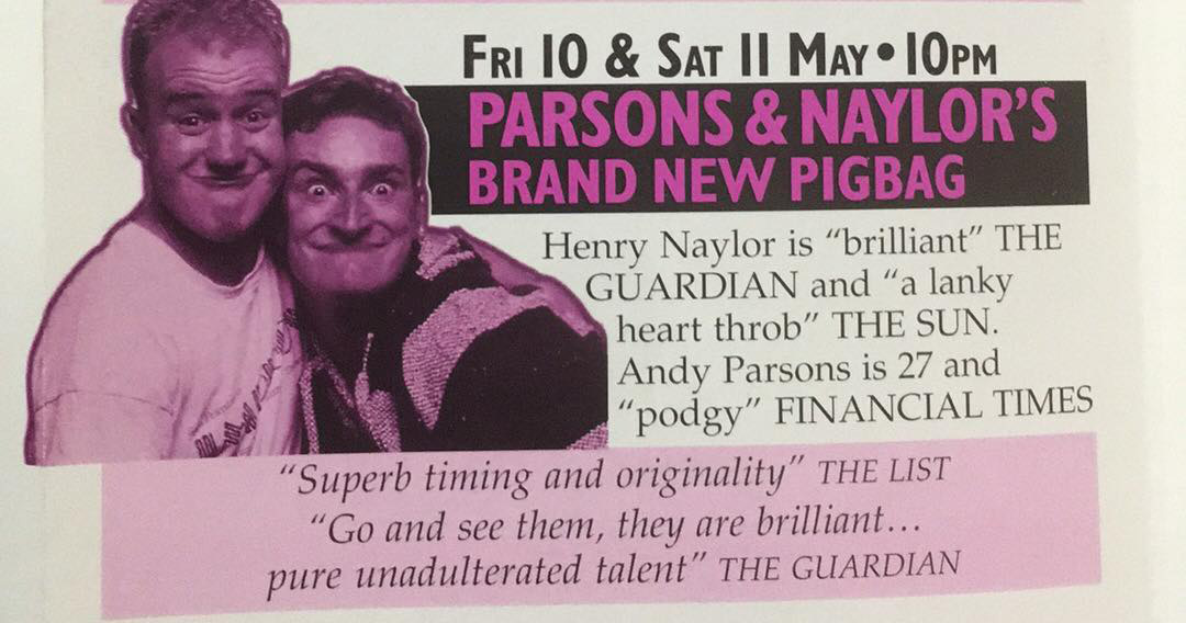 Andy Parsons & Henry Naylor's 10th May 1996 listing for Komedia Brighton. Image shows from L to R: Andy Parsons, Henry Naylor. Copyright: Komedia Entertainment