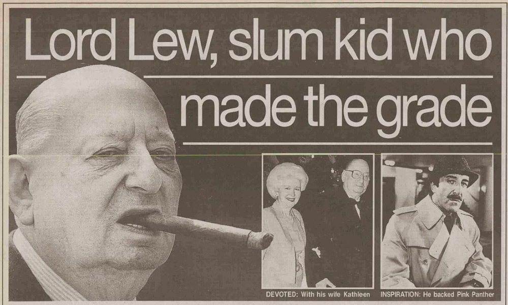 Newspaper clipping: Lord Lew, slum kid who made the grade. Lew Grade