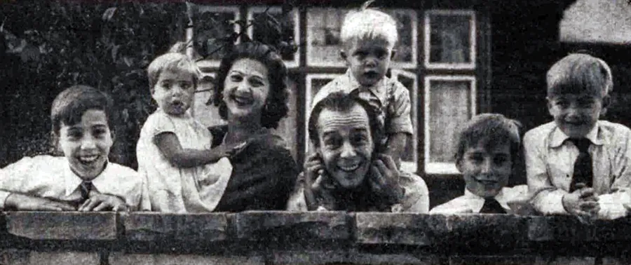 Max Wall, his first wife, Marion Pola, and their five children, pictured in 1955 Max Wall, his first wife, Marion Pola, and their five children, pictured in 1955