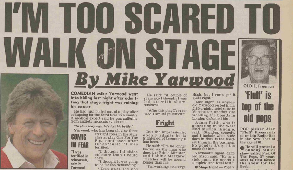 1988 headline: I'm too scared to walk on stage, by Mike Yarwood