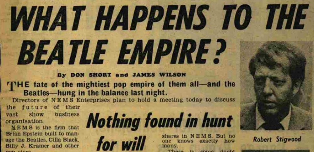 Newspaper clipping: What happens to the Beatle empire?