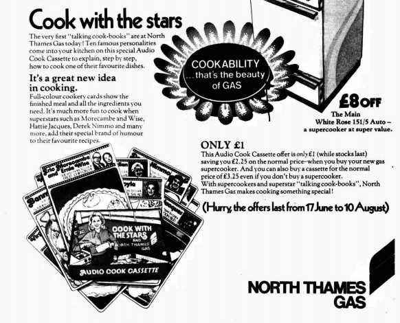 An promotion for North Thames Gas's Cook With The Stars cassette