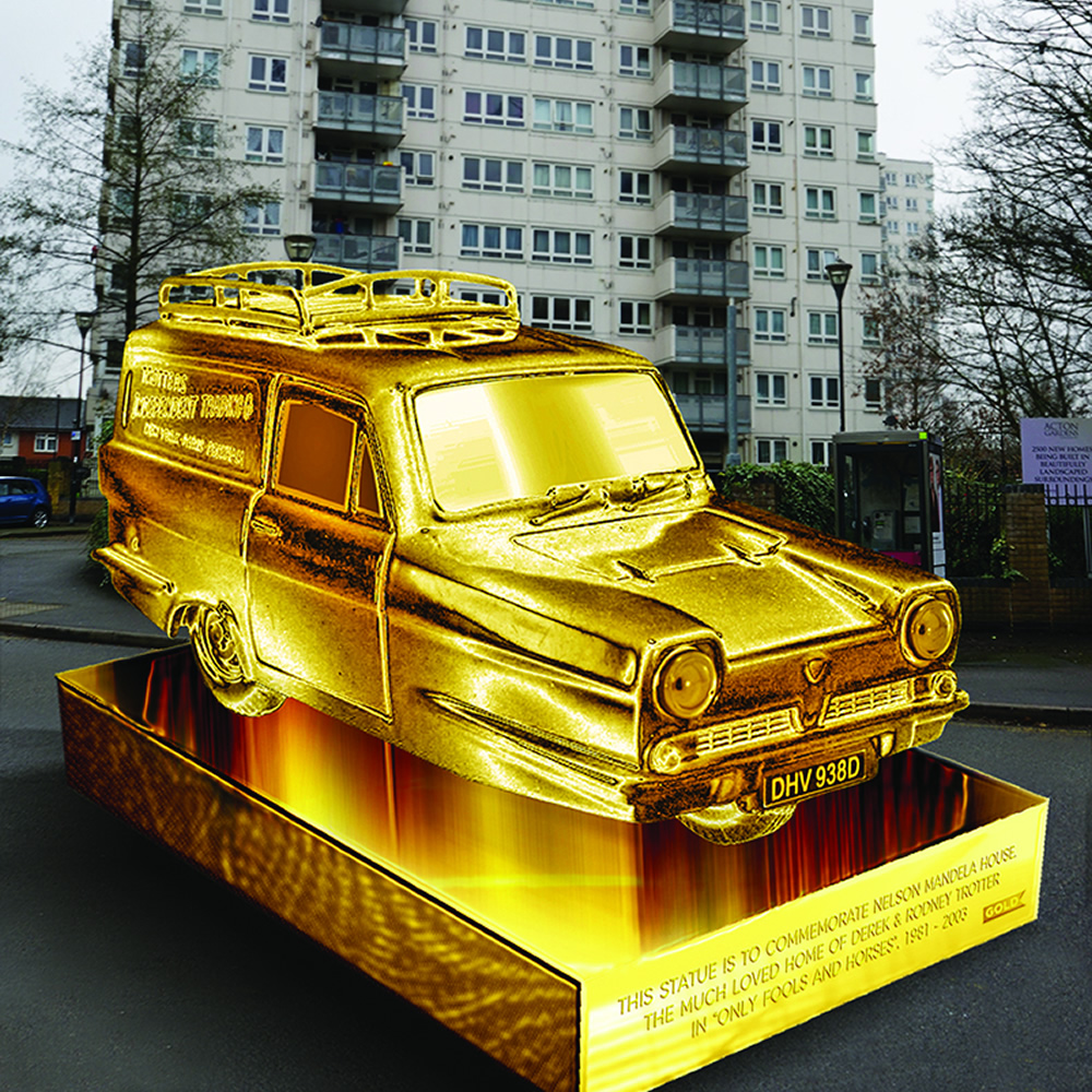 Mock-up of a statue of the van in Only Fools And Horses. Copyright: UKTV