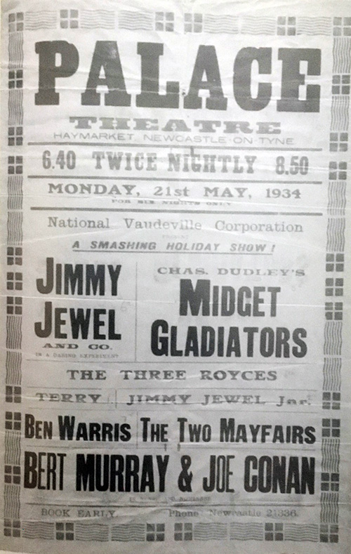 Playbill for Newcastle's Palace Theatre on Monday 21st May 1934, including Jimmy Jewel Jnr. and Ben Warris(s)