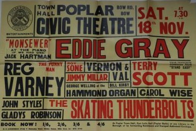 A playbill including Eddie Gray, Reg Varner and Terry Scott appearing at the Poplar Civic Theatre