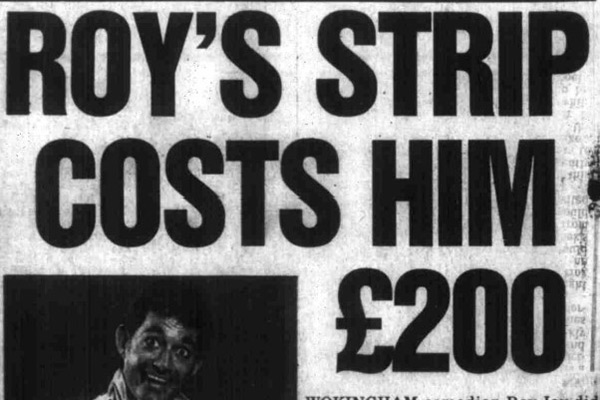 Roy's Strip Costs Him £200: 1984 headline about Roy Jay