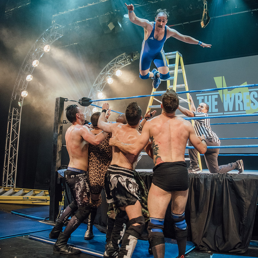 Ivan Gonzalez leaps from a ladder at The Wrestling 2017. Copyright: David Monteith-Hodge