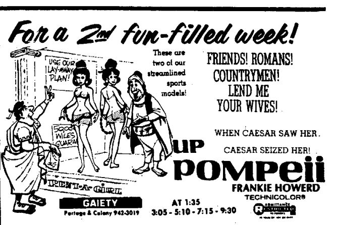 A Canadian print promo for the Up Pompeii feature film