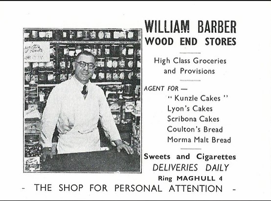 Promotional panel for William Barber's Wood End Stores