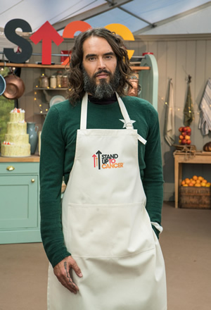 The Great Celebrity Bake Off for Stand Up to Cancer 2019. Russell Brand. Copyright: Channel 4 Television Corporation