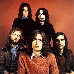 Rock band Genesis, including Phil Collins and Peter Gabriel, pictured in 1974