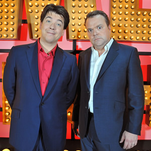 Michael McIntyre's Comedy Roadshow. Image shows from L to R: Michael McIntyre, Hal Cruttenden. Copyright: Open Mike Productions