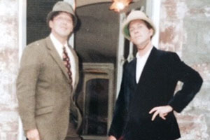 Stephen Fry and Hugh Laurie in Inverness, 1992. Image shows from L to R: Stephen Fry, Hugh Laurie