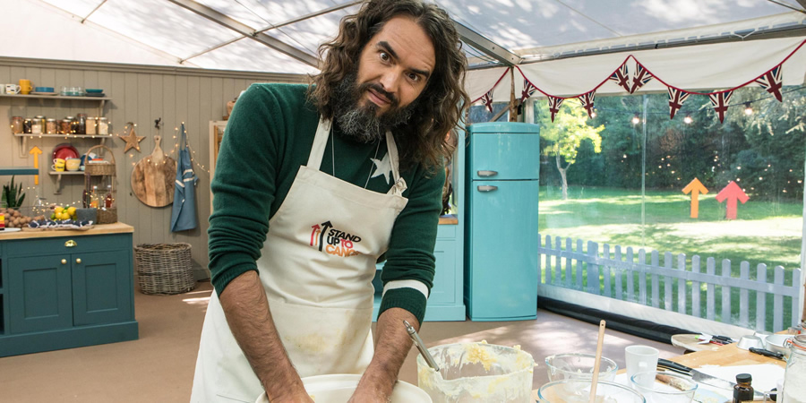 The Great Celebrity Bake Off for Stand Up to Cancer 2019. Russell Brand. Copyright: Channel 4 Television Corporation