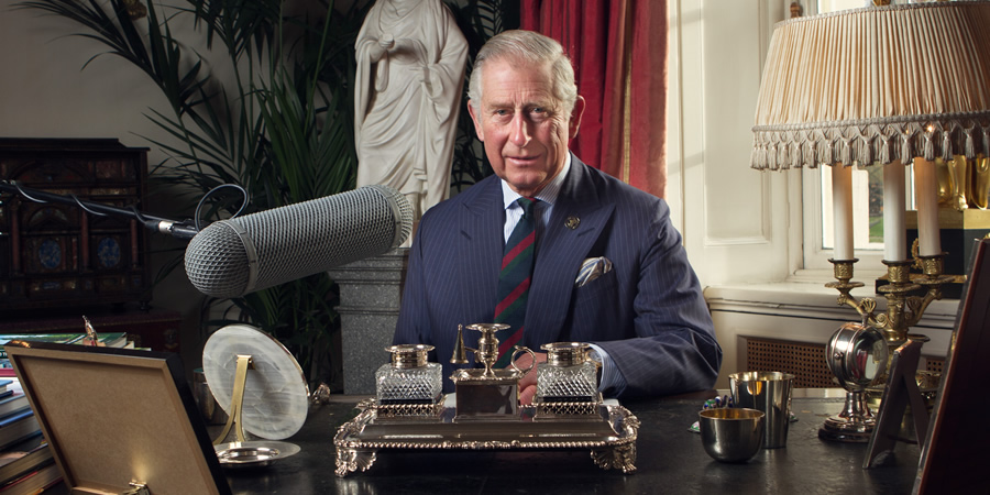 HRH The Prince of Wales recording a message at Clarence House to mark Just A Minute entering its 50th year. Charles Windsor. Copyright: BBC