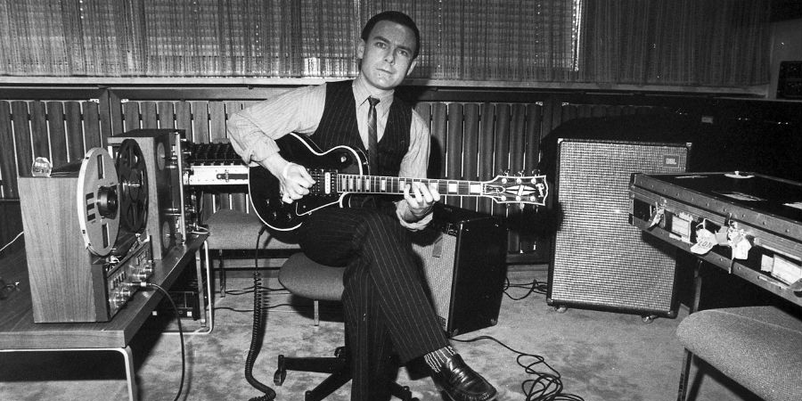 Robert Fripp in a recording studio